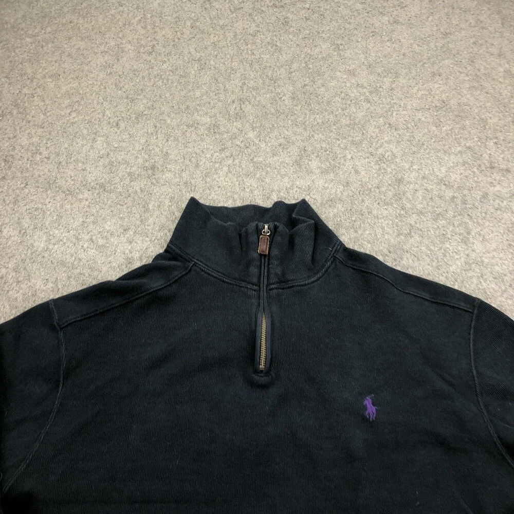 Polo By Ralph Lauren Sweater Mens Large Black Cotton 1/4 Zip Mock Neck Pony Logo